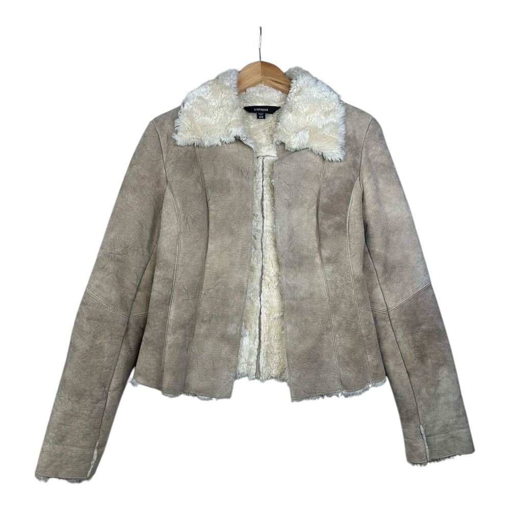Express Leather Lined Hook/Eye Closure Jacket‎ size 9/10 Tan